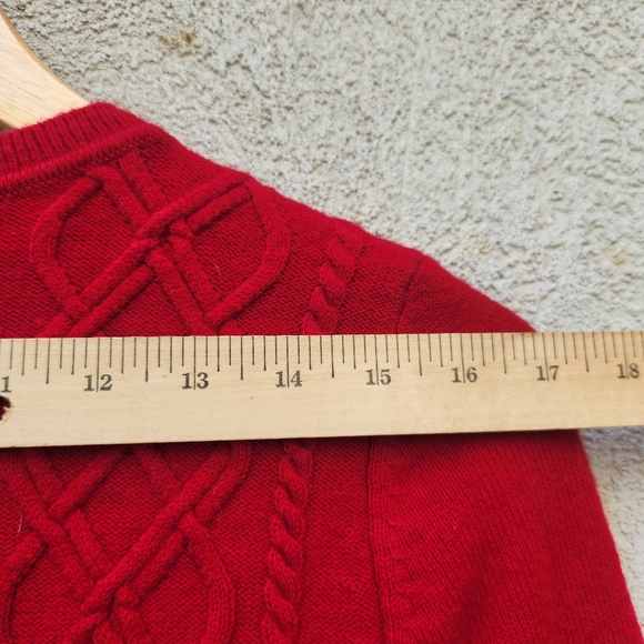 TALBOTS Women's Sweater Small Petite Red Lambswool Blend Cable Knit Pullover - Picture 8 of 10